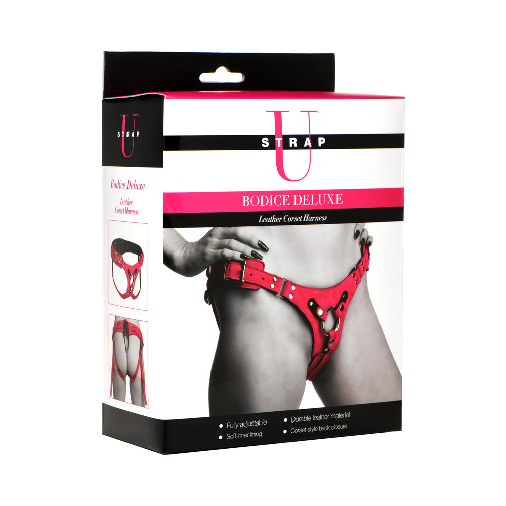 Strap U Bodice Deluxe Leather Harn Pnk